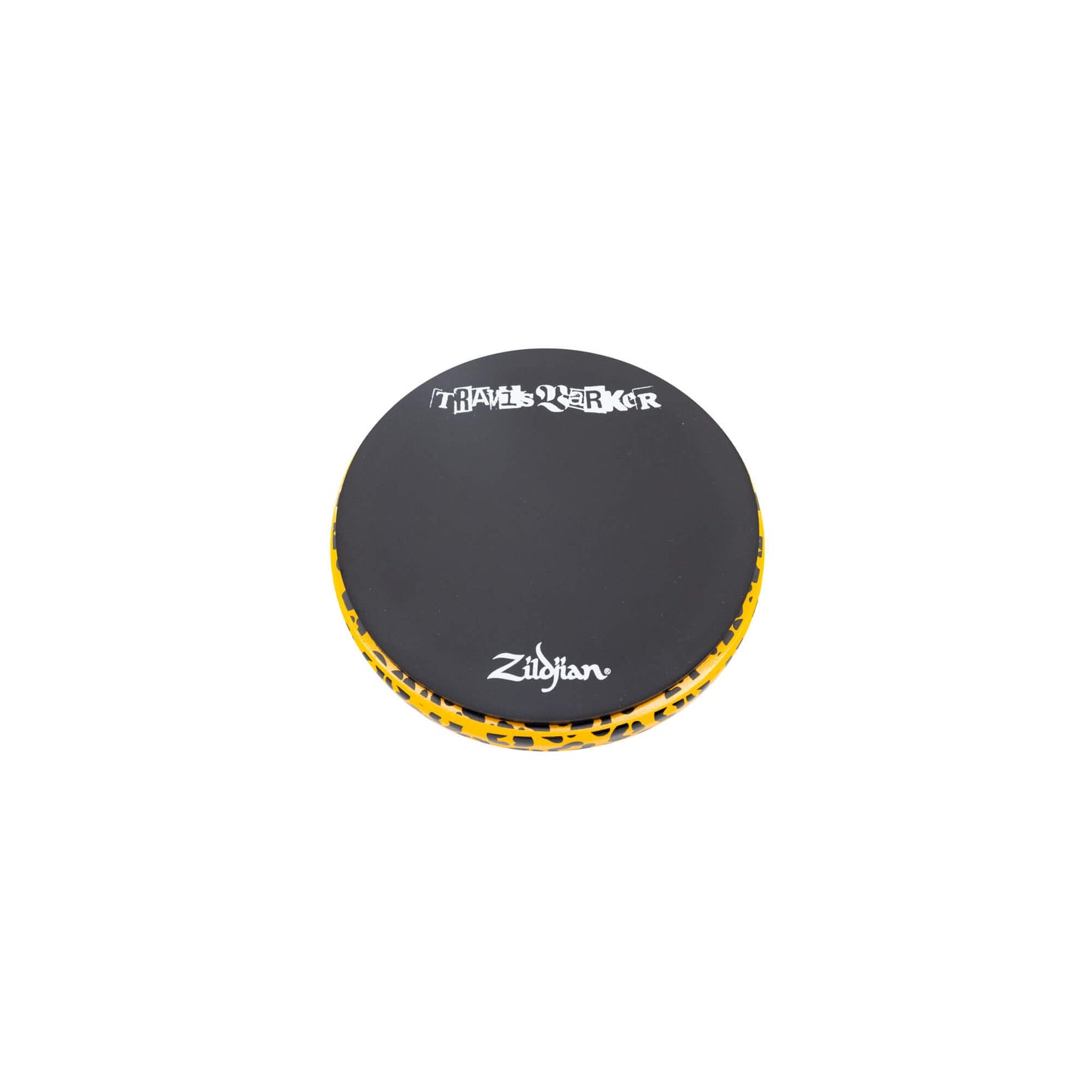 Back side of 6 Inch Travis Barker Signature Practice Pad from a slight angle