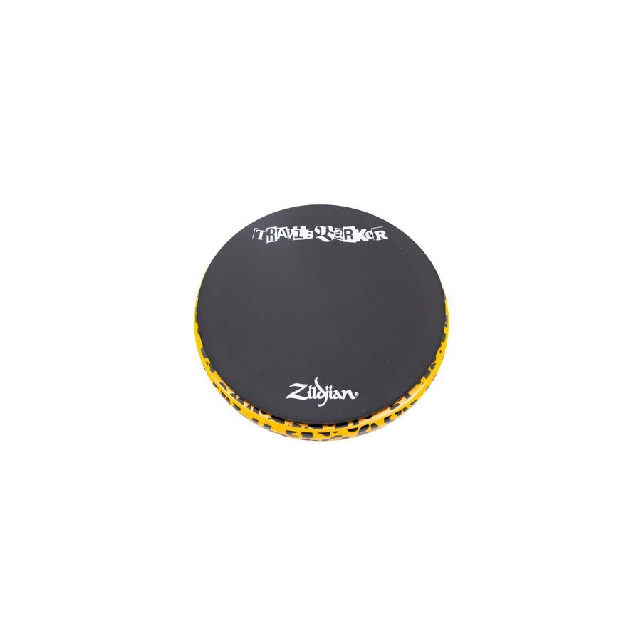 Back side of 6 Inch Travis Barker Signature Practice Pad from a slight angle