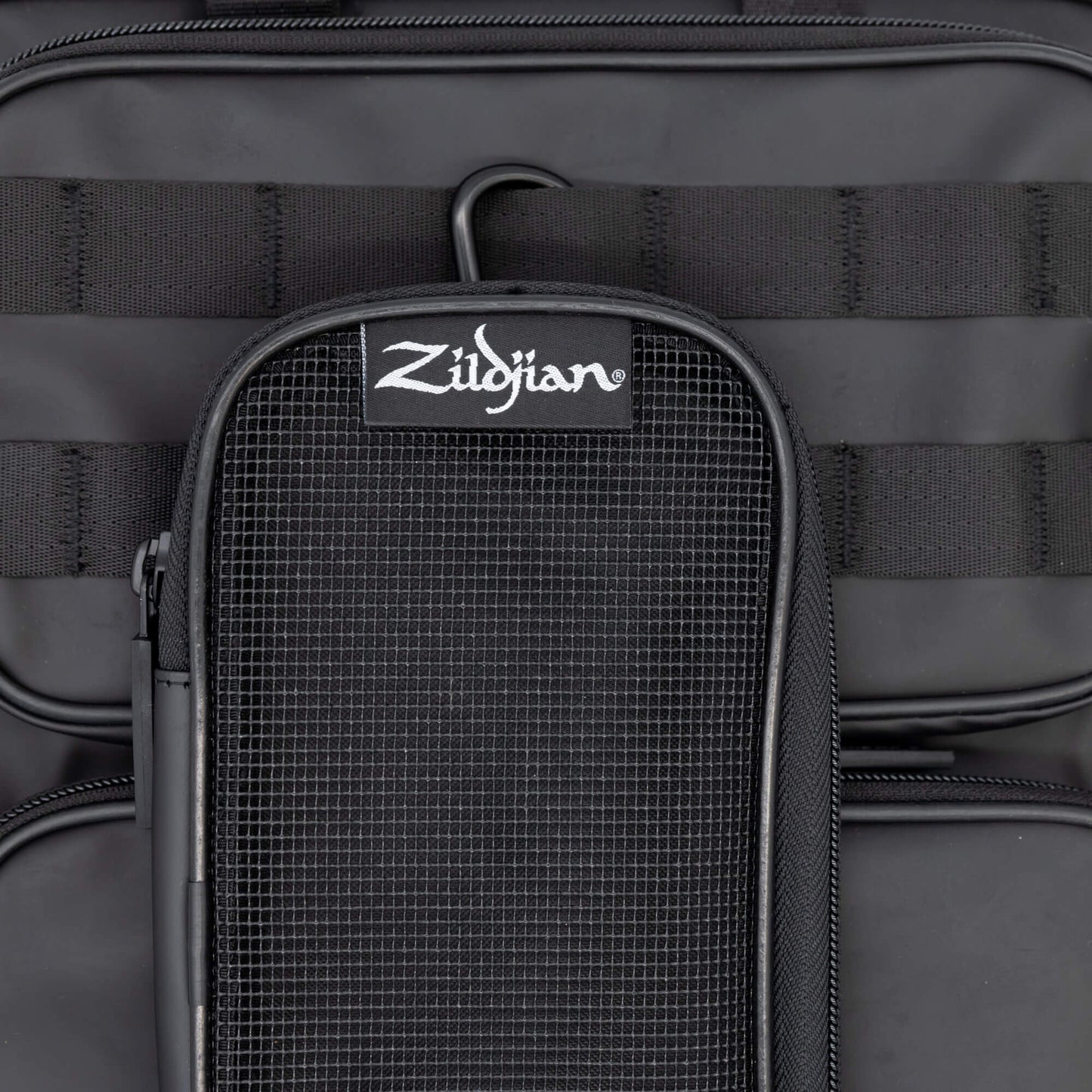 Black Zildjian Accessory Pouches clipped to Zildjian Touring Stick Bag